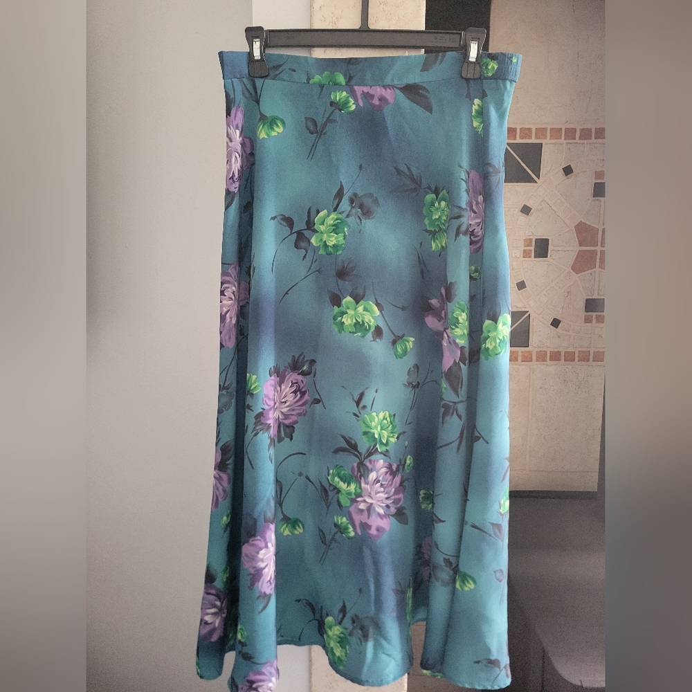 Vintage BFA Classics Floral Green And Purple Midi Skirt